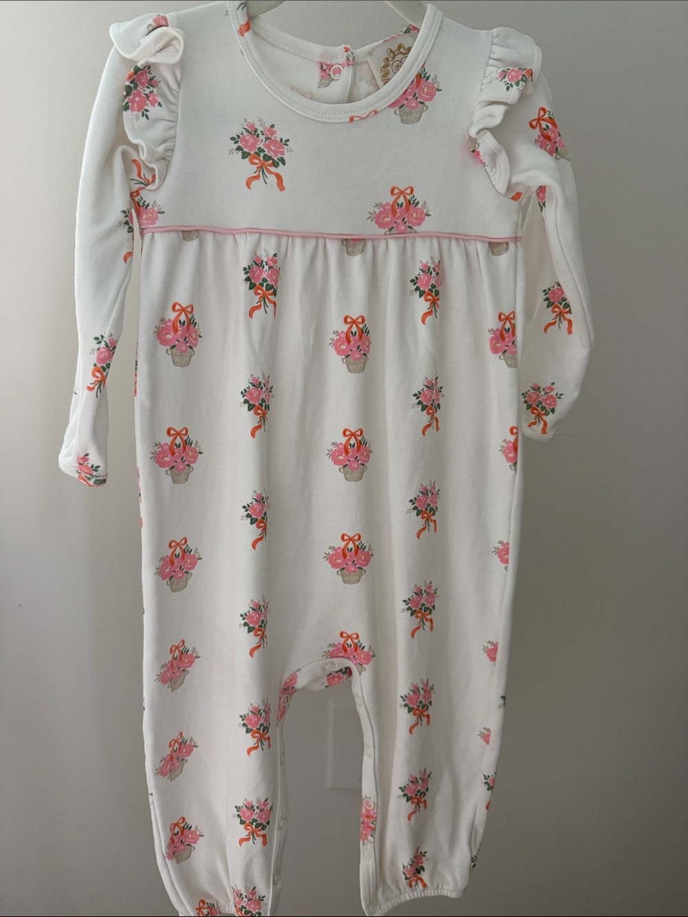 The Beaufort Bonnet Company White Floral Ruffle-Shoulder One-Piece
